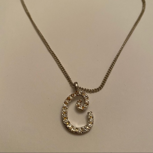 “C” initial silver rhinestone crystal necklace - Picture 2 of 9